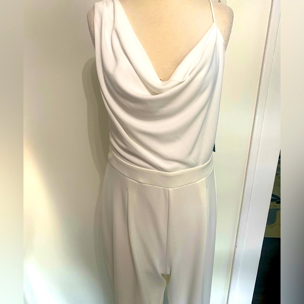 EXPRESS White Sleeveless Jumpsuit with Draped Neckline - Size M - NEW